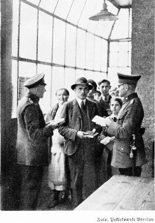 Document check by German official Document check by German official.