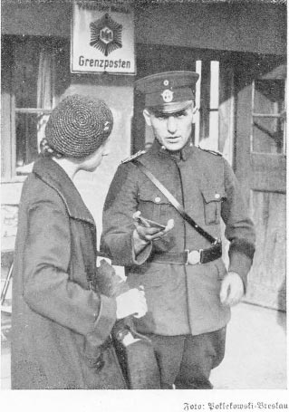 Document check by German official Document check by German official.