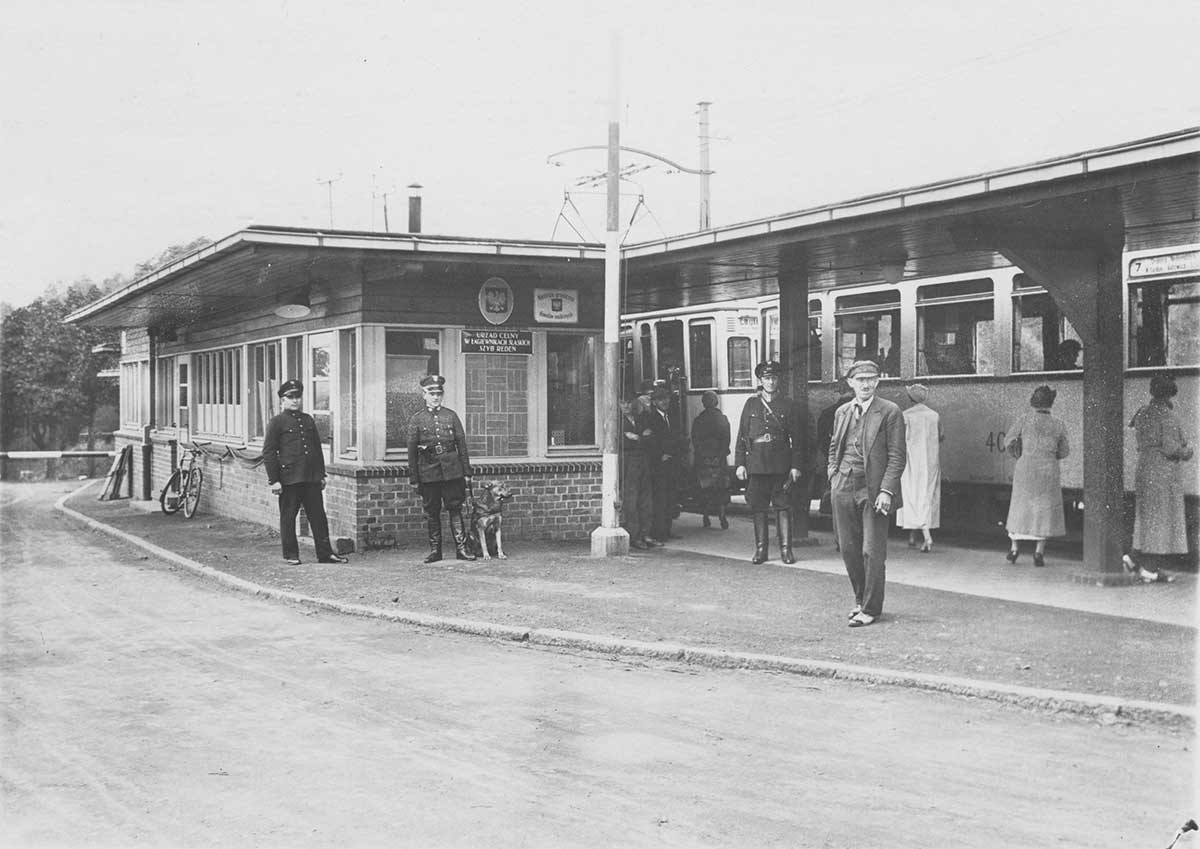 Tram stop in Poland at border post of Łagiewniki