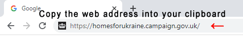 Screenshot showing the web address you should copy to your clipboard Screenshot about copying a web address into your clipboard.