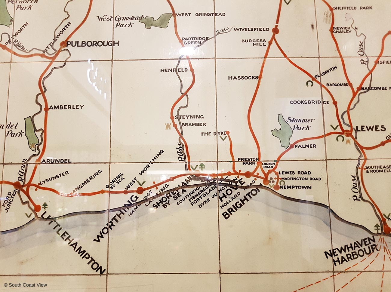 LBSCR detail showing routes along the south coast of England
