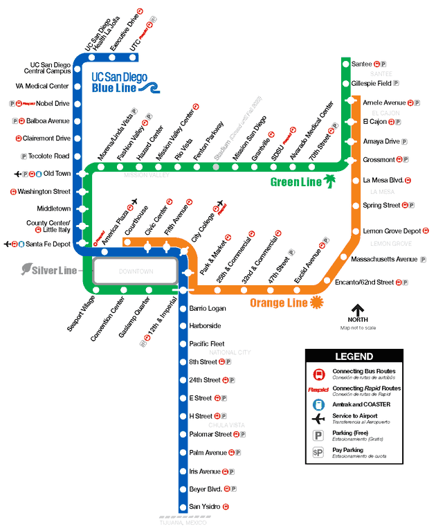 San Diego trolley network map