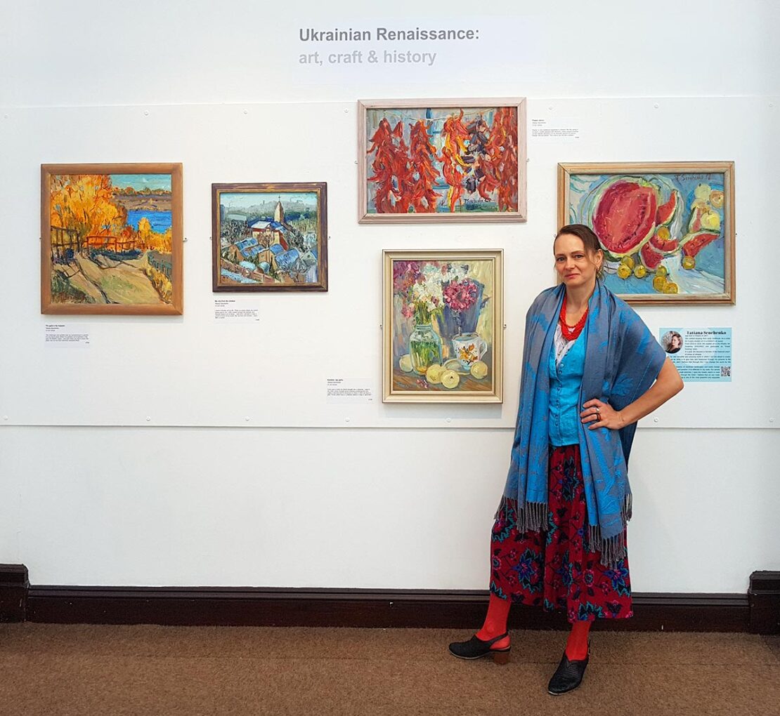 Tatiana Senchenko with her artworks.