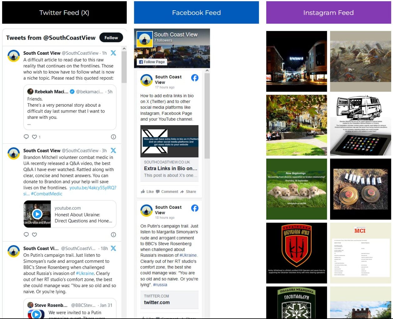 Embedded social media posts on South Coast View’s website.