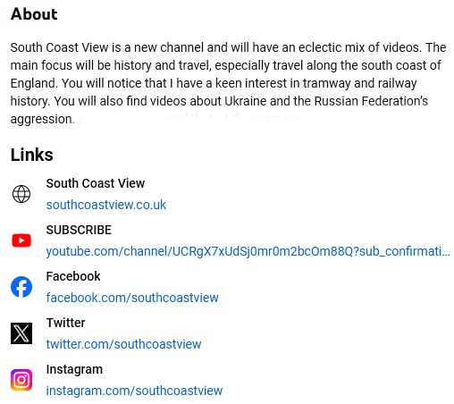 Screenshot of YouTube extra channel links.