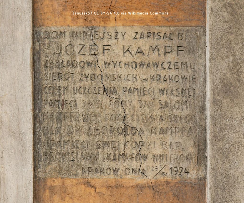 Jozef Kampf memorial plaque Ulica Bonerowska 10 Krakow.