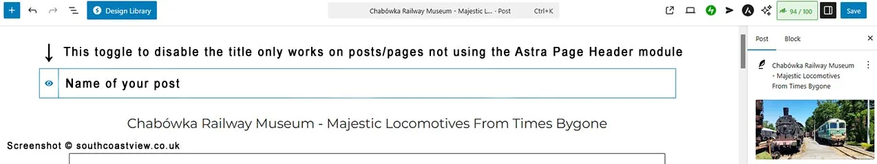 This WordPress setting in the screenshot won't work with Astra Page Headers.