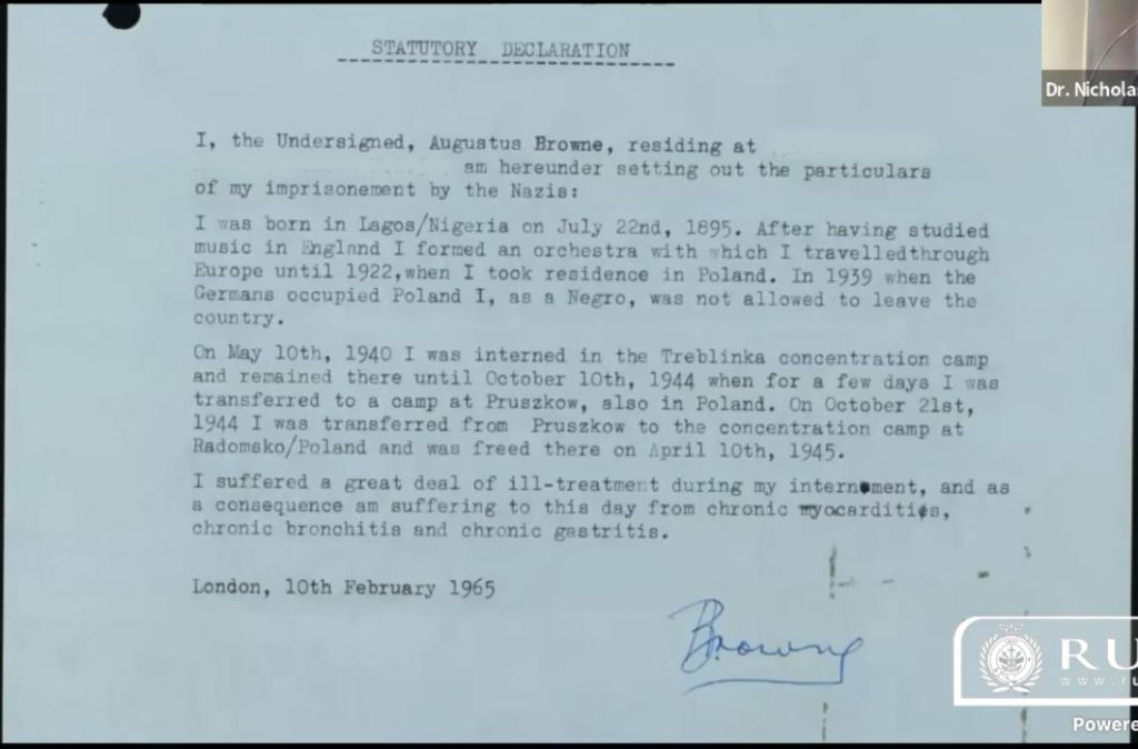 Statutory Declaration by August Browne.