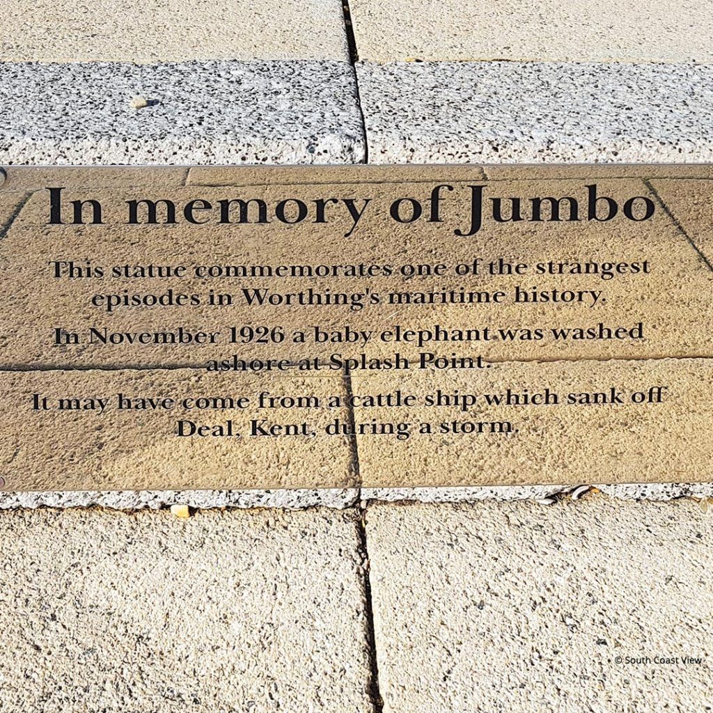 Sign at the Jumbo in Worthing statue.
