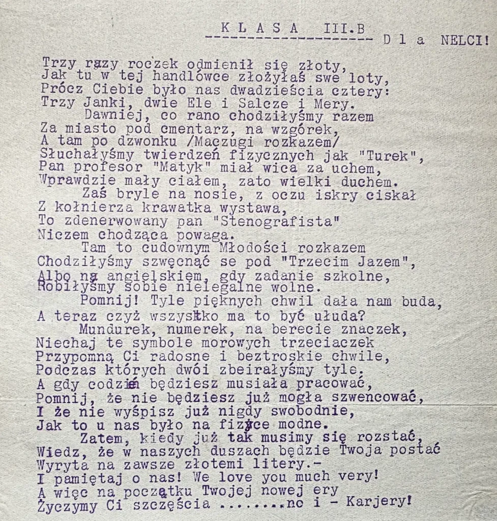 A Farewell poem for my mother written by the girls of Class III.B.