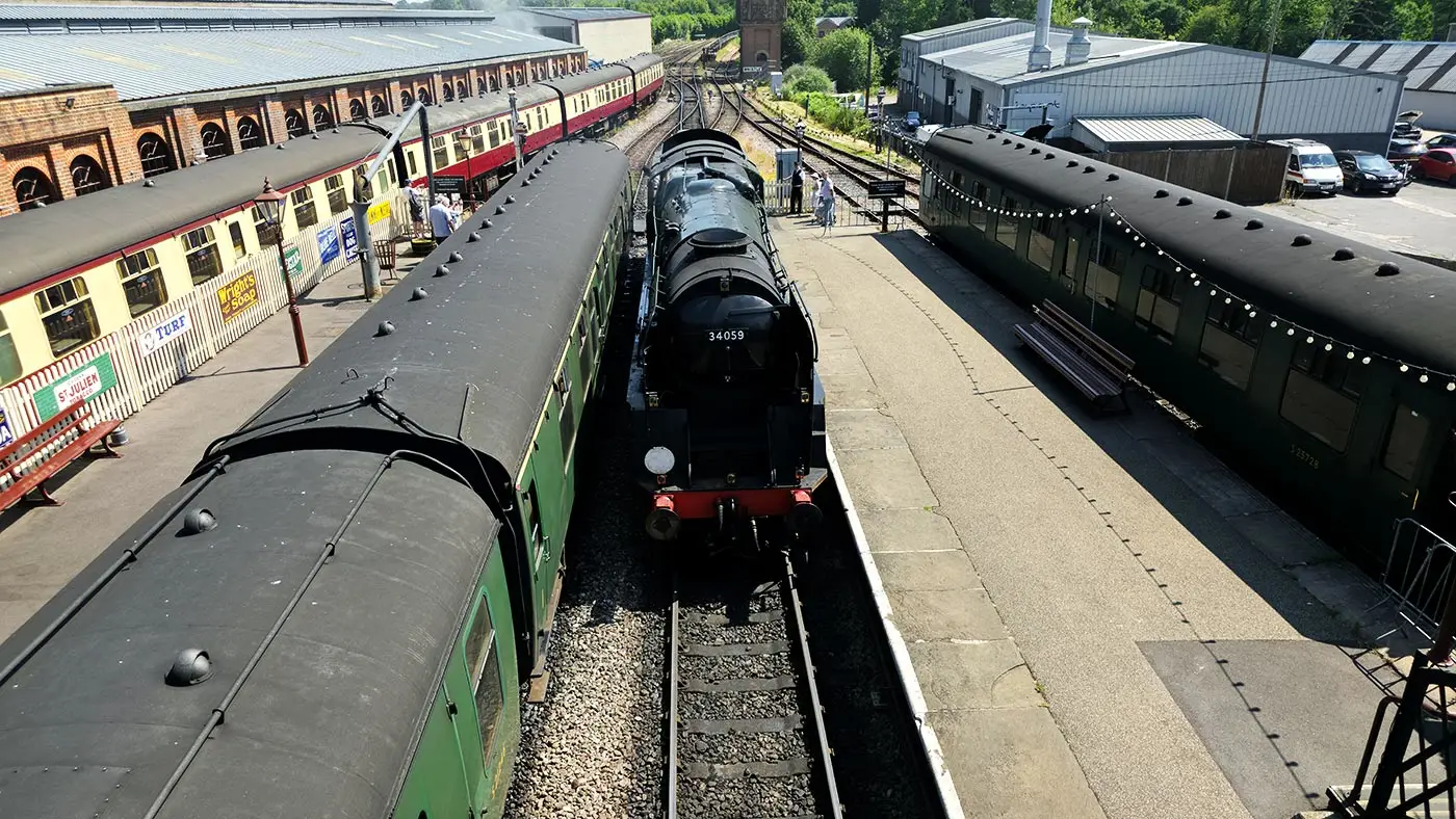 Sir Archibald Sinclair at Sheffield Park Station.