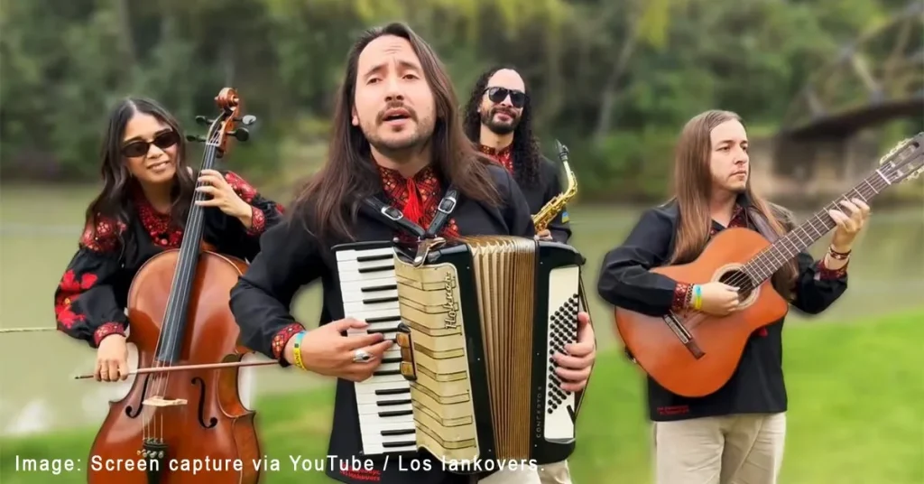 Lead singer Ianko Bohdan Peñafort of Los Iankovers performing a traditional Ukrainian wedding song.