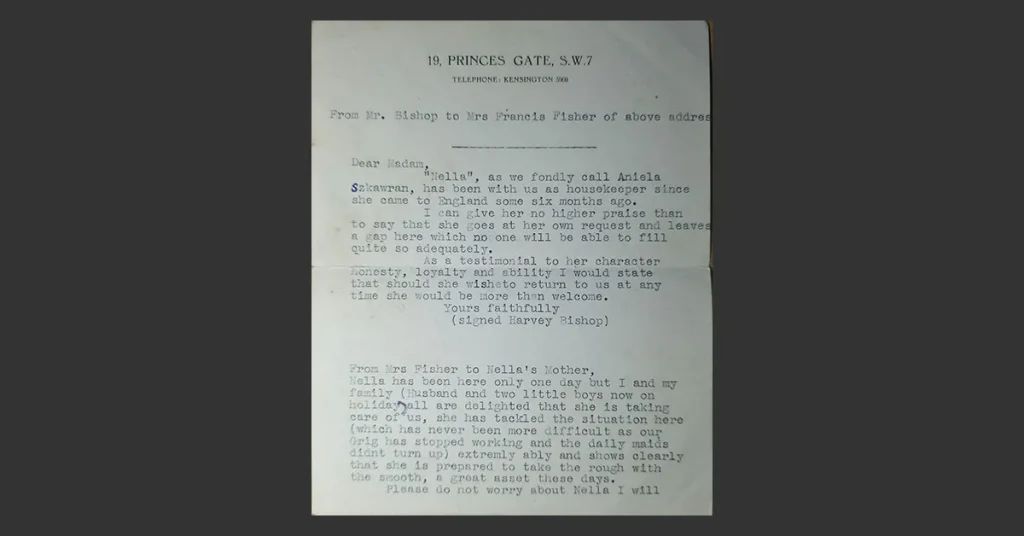 A letter addressed from 19 Princes Gate in Kensington.